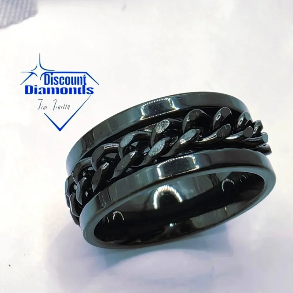 Men / Women / Unisex SPINNER Titanium Polished  Ring - Black Chain